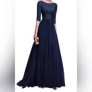 Navy Blue Lace Floor Length Bridesmaid Formal Dress Size 8